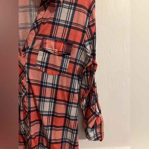 Ultra Flirt Button Down Plaid Dress with Button Rolled Cuff Sleeves Size Medium - Picture 3 of 7